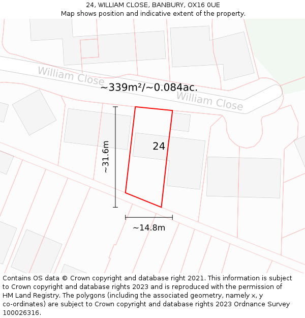 24, WILLIAM CLOSE, BANBURY, OX16 0UE: Plot and title map