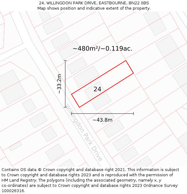 24, WILLINGDON PARK DRIVE, EASTBOURNE, BN22 0BS: Plot and title map