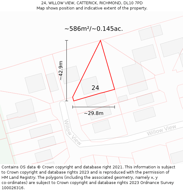 24, WILLOW VIEW, CATTERICK, RICHMOND, DL10 7PD: Plot and title map