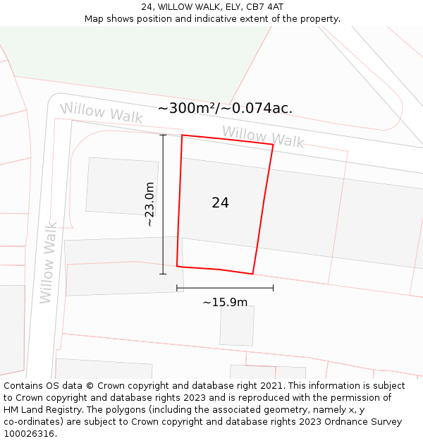 24, WILLOW WALK, ELY, CB7 4AT: Plot and title map
