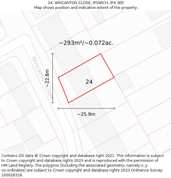 24, WINCANTON CLOSE, IPSWICH, IP4 3EE: Plot and title map