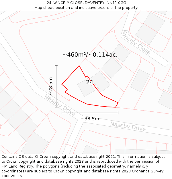 24, WINCELY CLOSE, DAVENTRY, NN11 0GG: Plot and title map
