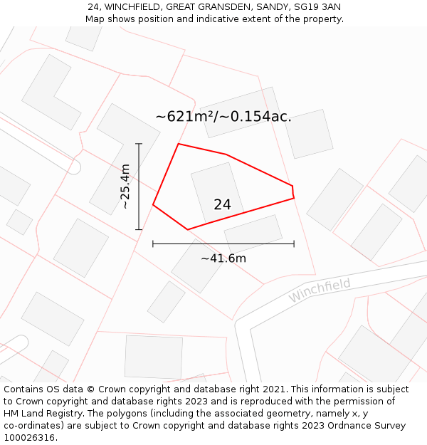 24, WINCHFIELD, GREAT GRANSDEN, SANDY, SG19 3AN: Plot and title map