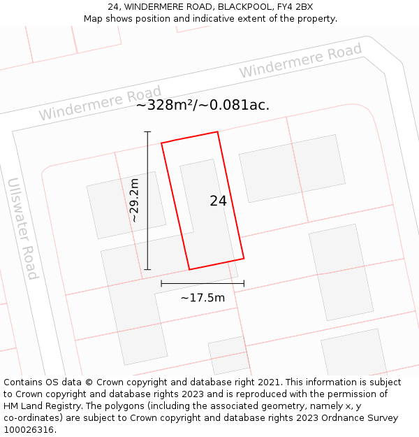 24, WINDERMERE ROAD, BLACKPOOL, FY4 2BX: Plot and title map