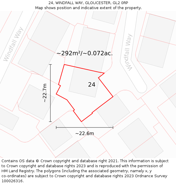24, WINDFALL WAY, GLOUCESTER, GL2 0RP: Plot and title map