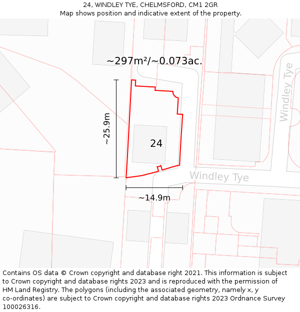 24, WINDLEY TYE, CHELMSFORD, CM1 2GR: Plot and title map