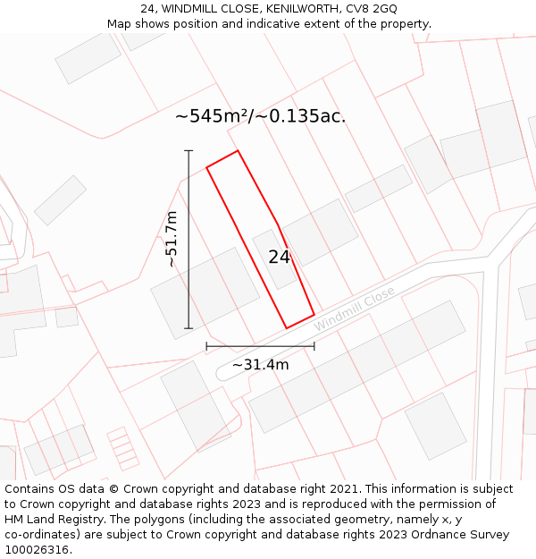 24, WINDMILL CLOSE, KENILWORTH, CV8 2GQ: Plot and title map