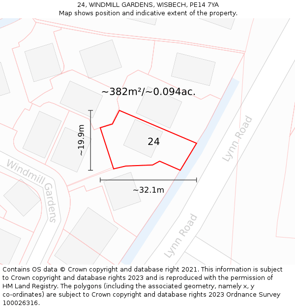 24, WINDMILL GARDENS, WISBECH, PE14 7YA: Plot and title map