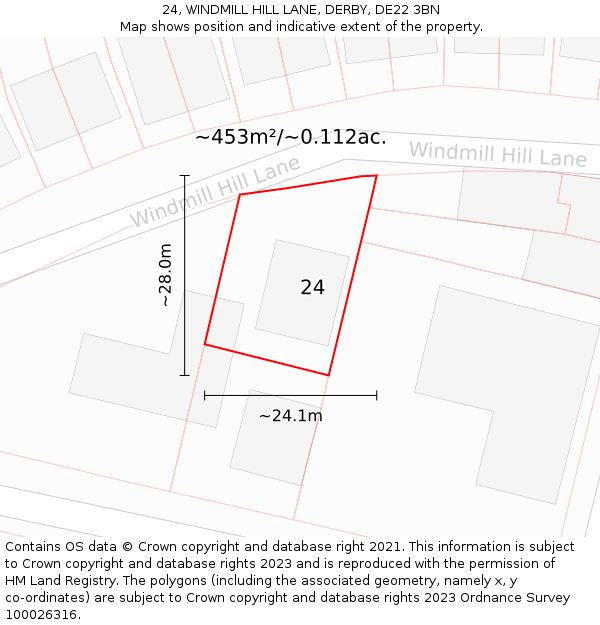24, WINDMILL HILL LANE, DERBY, DE22 3BN: Plot and title map