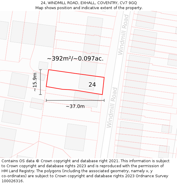 24, WINDMILL ROAD, EXHALL, COVENTRY, CV7 9GQ: Plot and title map