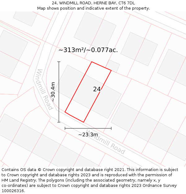 24, WINDMILL ROAD, HERNE BAY, CT6 7DL: Plot and title map