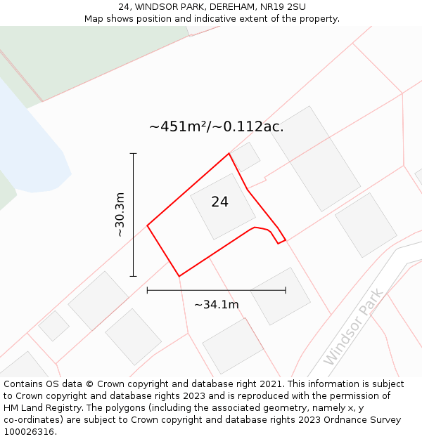 24, WINDSOR PARK, DEREHAM, NR19 2SU: Plot and title map