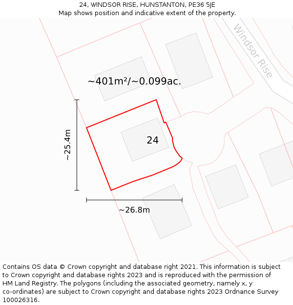 24, WINDSOR RISE, HUNSTANTON, PE36 5JE: Plot and title map