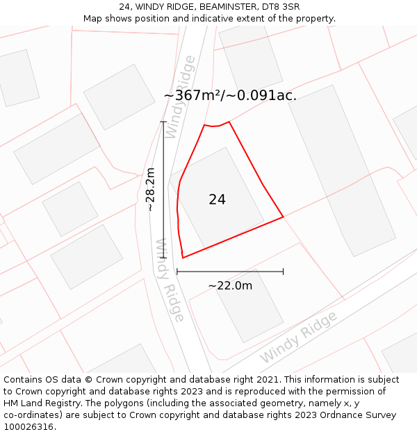 24, WINDY RIDGE, BEAMINSTER, DT8 3SR: Plot and title map