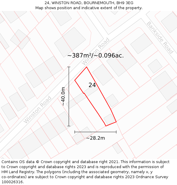 24, WINSTON ROAD, BOURNEMOUTH, BH9 3EG: Plot and title map