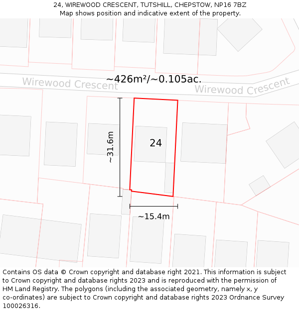 24, WIREWOOD CRESCENT, TUTSHILL, CHEPSTOW, NP16 7BZ: Plot and title map
