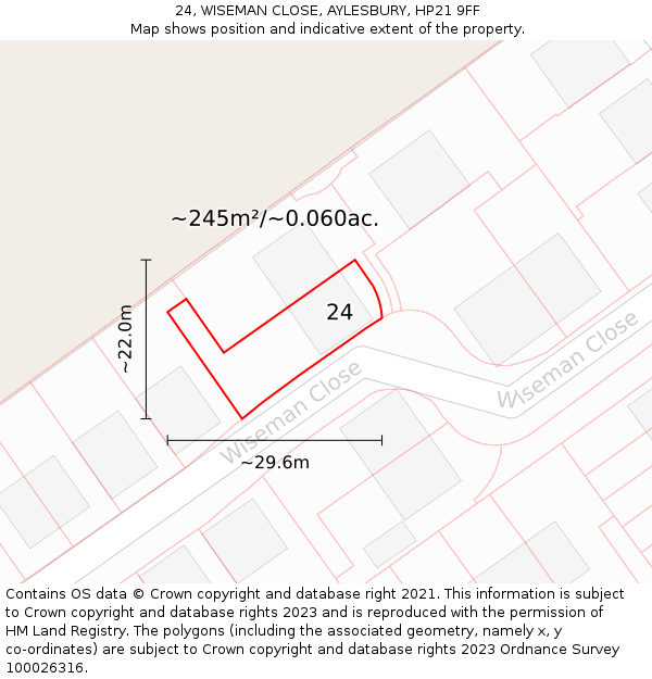 24, WISEMAN CLOSE, AYLESBURY, HP21 9FF: Plot and title map