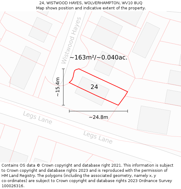24, WISTWOOD HAYES, WOLVERHAMPTON, WV10 8UQ: Plot and title map