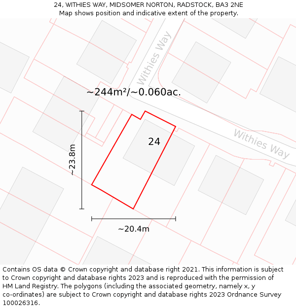 24, WITHIES WAY, MIDSOMER NORTON, RADSTOCK, BA3 2NE: Plot and title map