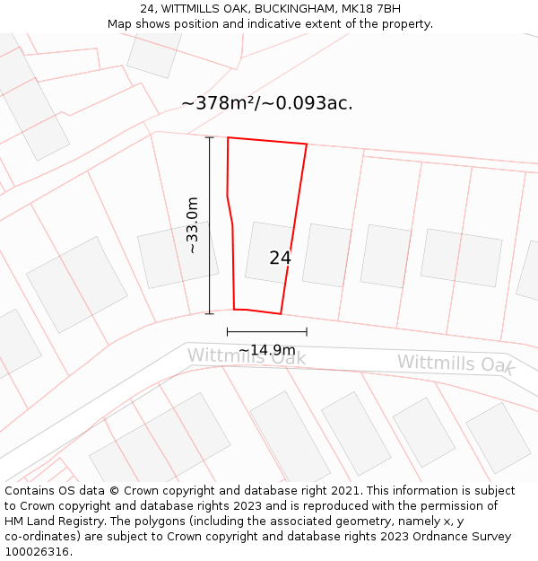 24, WITTMILLS OAK, BUCKINGHAM, MK18 7BH: Plot and title map