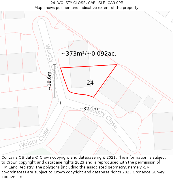 24, WOLSTY CLOSE, CARLISLE, CA3 0PB: Plot and title map