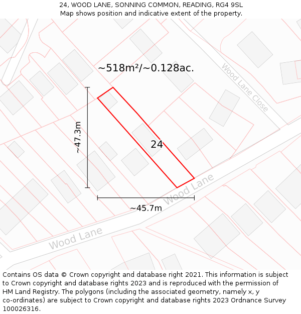 24, WOOD LANE, SONNING COMMON, READING, RG4 9SL: Plot and title map