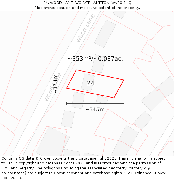 24, WOOD LANE, WOLVERHAMPTON, WV10 8HQ: Plot and title map