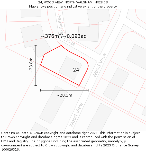 24, WOOD VIEW, NORTH WALSHAM, NR28 0SJ: Plot and title map