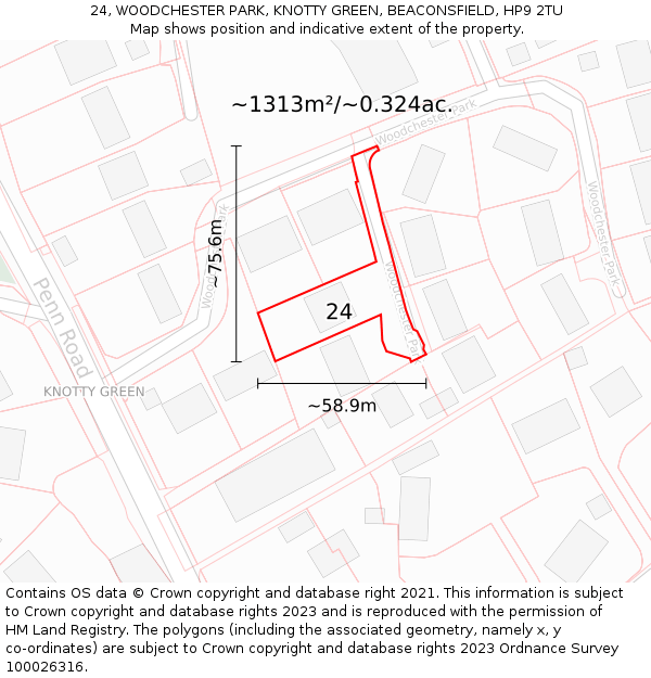 24, WOODCHESTER PARK, KNOTTY GREEN, BEACONSFIELD, HP9 2TU: Plot and title map