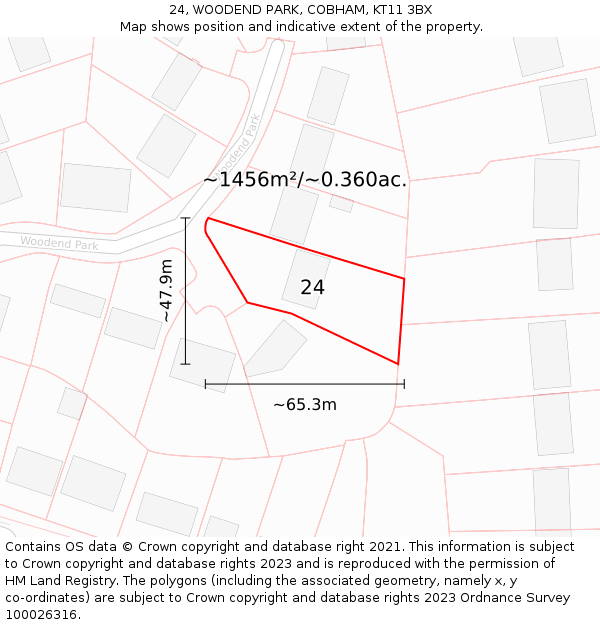 24, WOODEND PARK, COBHAM, KT11 3BX: Plot and title map