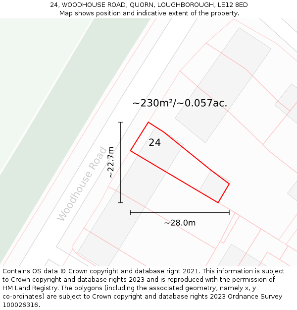 24, WOODHOUSE ROAD, QUORN, LOUGHBOROUGH, LE12 8ED: Plot and title map