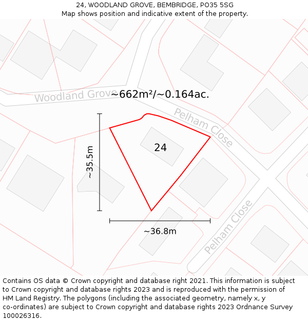 24, WOODLAND GROVE, BEMBRIDGE, PO35 5SG: Plot and title map