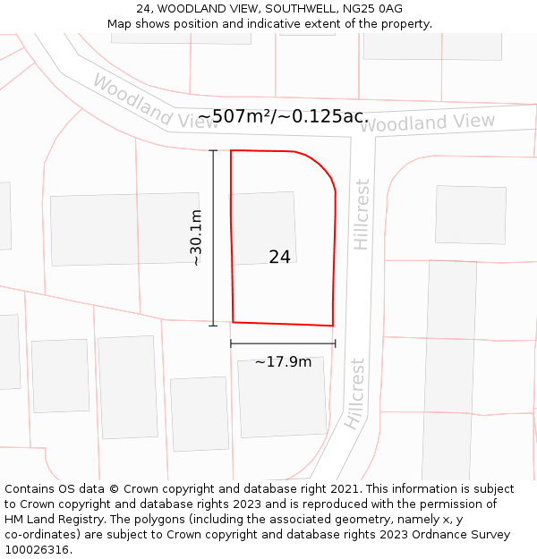 24, WOODLAND VIEW, SOUTHWELL, NG25 0AG: Plot and title map