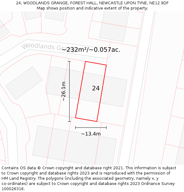 24, WOODLANDS GRANGE, FOREST HALL, NEWCASTLE UPON TYNE, NE12 9DF: Plot and title map