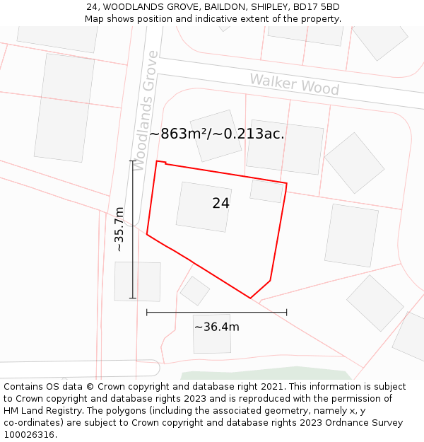 24, WOODLANDS GROVE, BAILDON, SHIPLEY, BD17 5BD: Plot and title map
