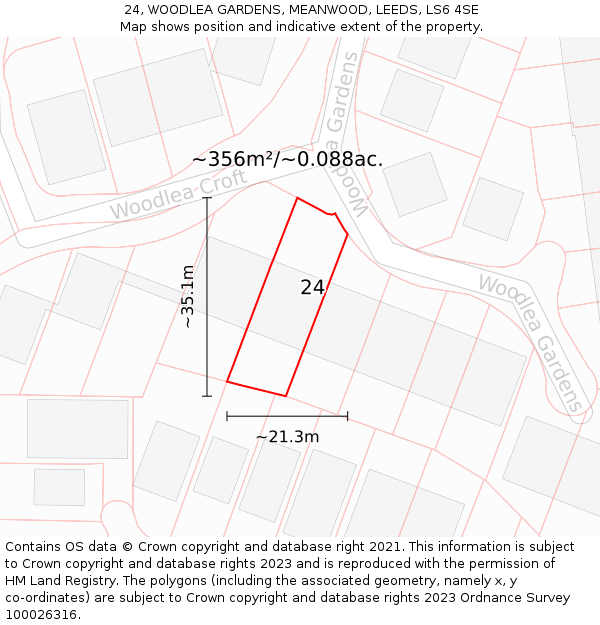 24, WOODLEA GARDENS, MEANWOOD, LEEDS, LS6 4SE: Plot and title map