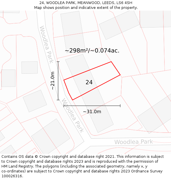24, WOODLEA PARK, MEANWOOD, LEEDS, LS6 4SH: Plot and title map