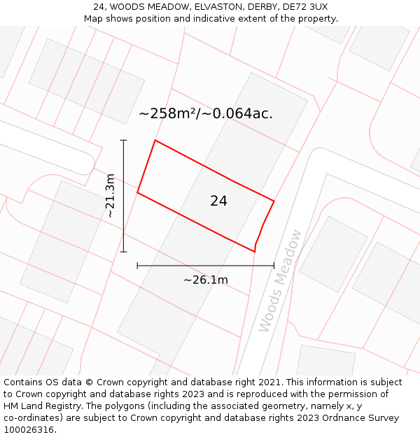 24, WOODS MEADOW, ELVASTON, DERBY, DE72 3UX: Plot and title map