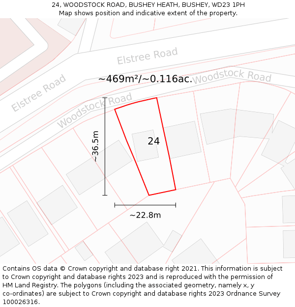 24, WOODSTOCK ROAD, BUSHEY HEATH, BUSHEY, WD23 1PH: Plot and title map