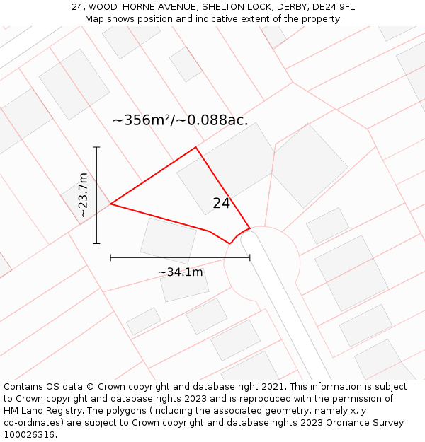 24, WOODTHORNE AVENUE, SHELTON LOCK, DERBY, DE24 9FL: Plot and title map