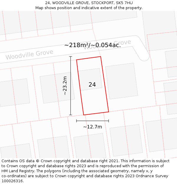 24, WOODVILLE GROVE, STOCKPORT, SK5 7HU: Plot and title map