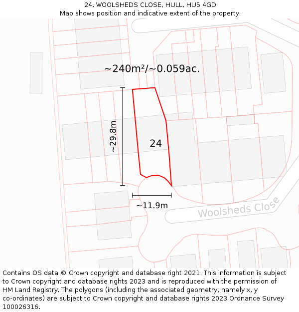 24, WOOLSHEDS CLOSE, HULL, HU5 4GD: Plot and title map