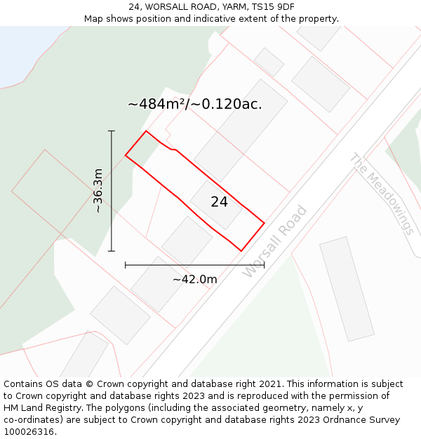 24, WORSALL ROAD, YARM, TS15 9DF: Plot and title map