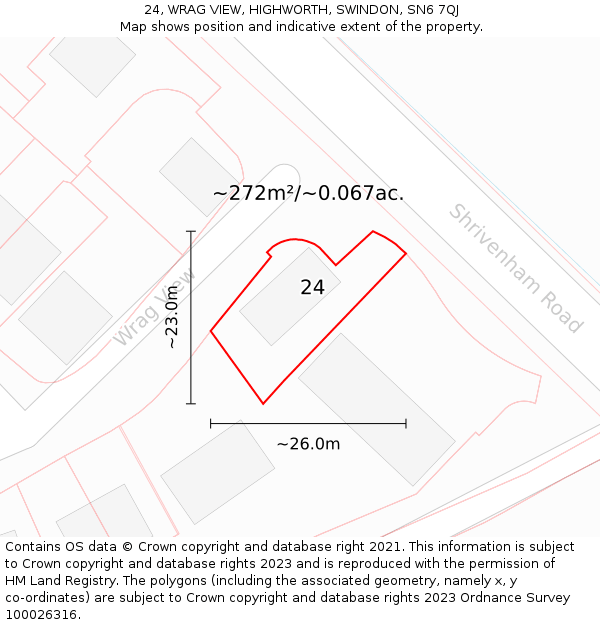 24, WRAG VIEW, HIGHWORTH, SWINDON, SN6 7QJ: Plot and title map