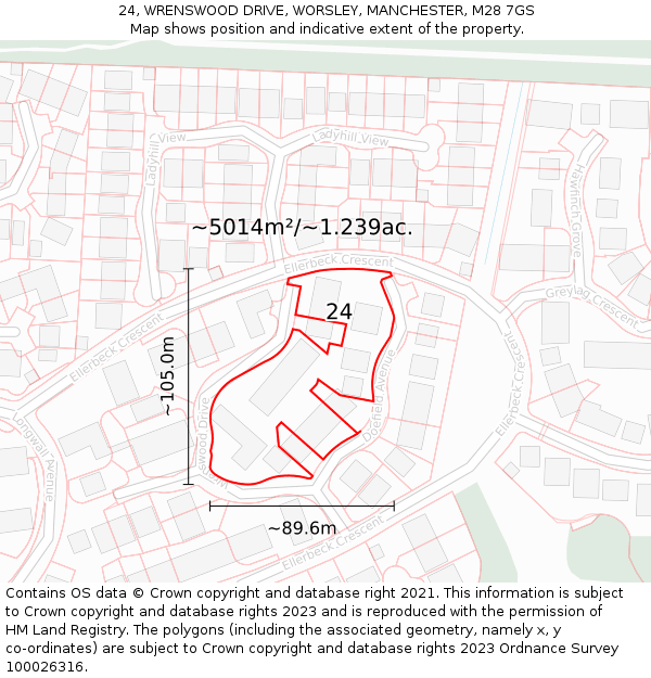 24, WRENSWOOD DRIVE, WORSLEY, MANCHESTER, M28 7GS: Plot and title map