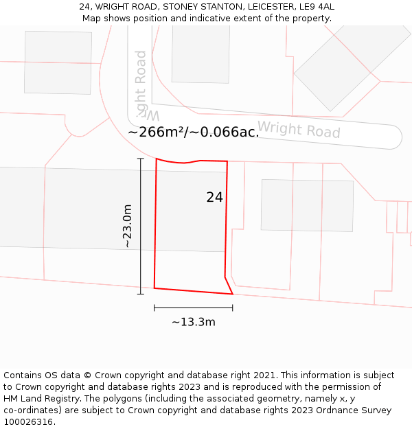 24, WRIGHT ROAD, STONEY STANTON, LEICESTER, LE9 4AL: Plot and title map