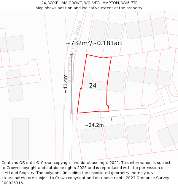 24, WYKEHAM GROVE, WOLVERHAMPTON, WV6 7TP: Plot and title map