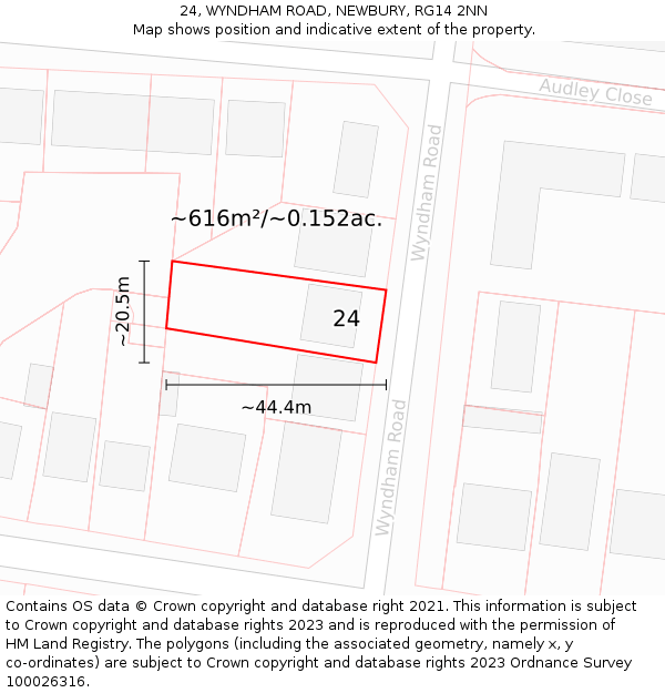 24, WYNDHAM ROAD, NEWBURY, RG14 2NN: Plot and title map