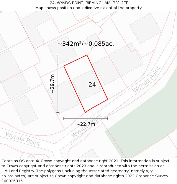 24, WYNDS POINT, BIRMINGHAM, B31 2EF: Plot and title map