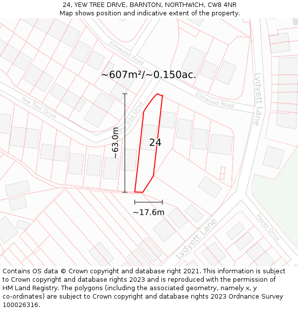 24, YEW TREE DRIVE, BARNTON, NORTHWICH, CW8 4NR: Plot and title map